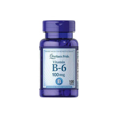 Puritan's Pride Vitamin B-6 100 mg dietary supplement bottle with 100 tablets for heart health support.