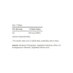 Nutritional information and supplement facts for Puritan's Pride Vitamin B-6 100 mg tablets.