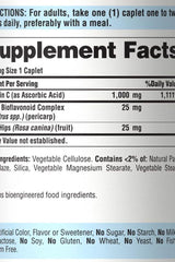 Supplement facts for Puritan's Pride Vitamin C-1000 mg with Rose Hips, showing dosage and ingredients.