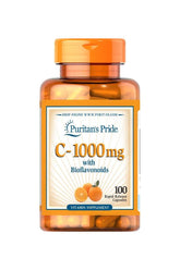 Puritan's Pride Vitamin C-1000 with Bioflavonoids, 100 capsule bottle for antioxidant and immune support.