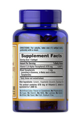 Puritan's Pride Vitamin E 1000 IU softgel bottle with supplement facts label