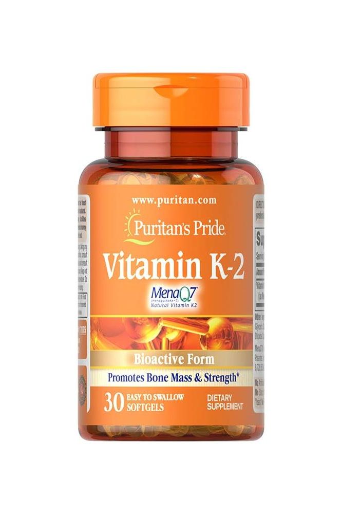 Puritan's Pride Vitamin K-2 MenaQ7 50 mcg softgels for bone health and blood clotting support.