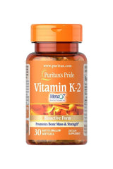 Puritan's Pride Vitamin K-2 MenaQ7 50 mcg softgels for bone health and blood clotting support.