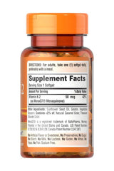 Puritan's Pride Vitamin K-2 (MenaQ7) 50 mcg softgel supplement facts label