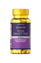 Puritan's Pride Vitex Chaste Tree 400 mg capsules for menstrual and menopausal support, 100 rapid release capsules.