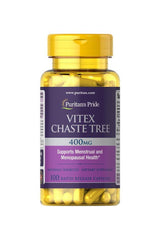 Puritan's Pride Vitex Chaste Tree 400 mg capsules for menstrual and menopausal support, 100 rapid release capsules.