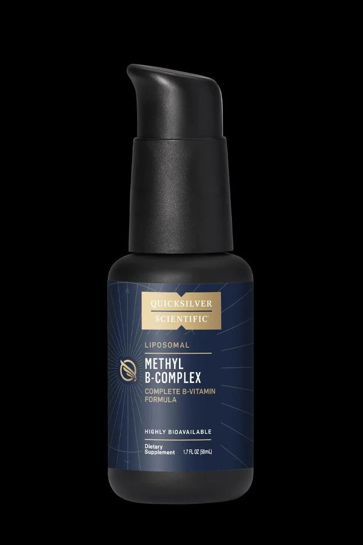 Quicksilver Liposomal Methyl B-Complex 50 ml, highly bioavailable B-vitamin supplement for energy and cognitive support.