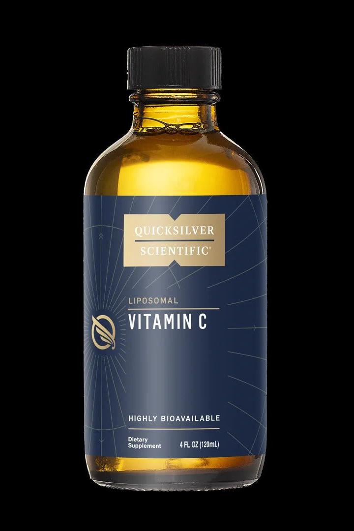 Quicksilver Liposomal Vitamin C 120 ml bottle for immune support and antioxidant benefits.