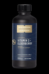 Quicksilver Liposomal Vitamin C + Elderberry bottle for immune support, 100 ml dietary supplement.