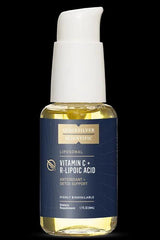 Quicksilver Liposomal Vitamin C with R-Lipoic Acid 50ml bottle for antioxidant and immune support.