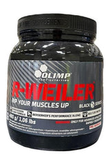 R-WEILER pre-workout supplement by Olimp, 480g jar, supports energy levels and muscle performance.