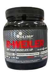 R-WEILER pre-workout supplement jar from Olimp Sport Nutrition, designed for maximum performance and energy boost.