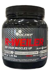R-Weiler pre-workout supplement jar for energy and performance, featuring Berserker's Performance Blend, 480g.