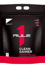 Rule One Clean Gainer Vanilla Ice Cream flavor, 560 calories, 30g protein, high-quality weight gain formula.