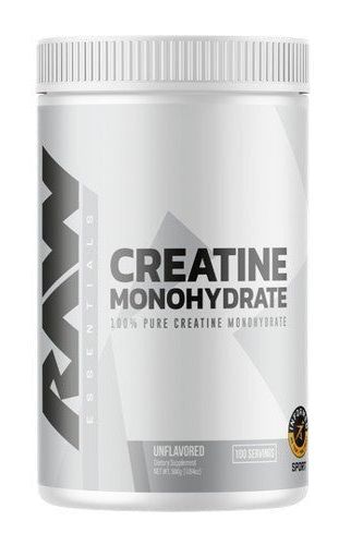 Raw Nutrition Creatine Monohydrate 510g container, unflavored, promotes muscle strength and recovery.