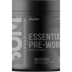 Raw Nutrition CBUM Essential Pre-Workout supplement container in mystery flavor, 14.49 oz.