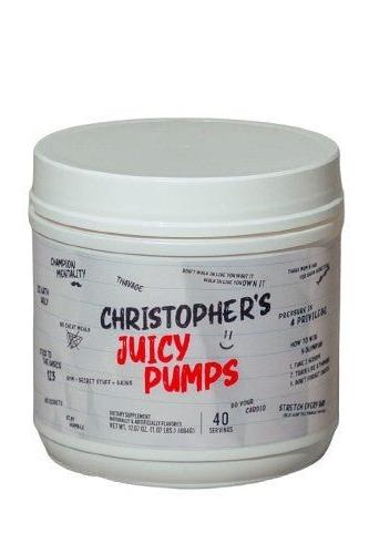 Christopher's Juicy Pumps 480g pre-workout supplement for enhanced muscle pump and nitric oxide production.