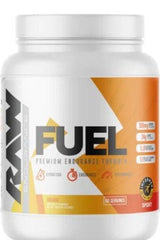 RAW Nutrition Fuel endurance supplement in orange flavor, designed for optimal energy and hydration during workouts.