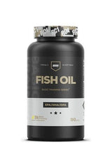 Redcon1 Fish Oil supplement bottle, 90 softgels, rich in Omega-3 EPA, DHA, DPA for heart health.