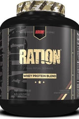 Redcon1 Ration Whey Protein blend jar, rich in fast-acting protein for muscle recovery and growth, 4.3 lbs.