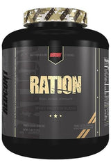 Redcon1 Ration Whey Protein container, a blend for muscle recovery and growth with peanut butter flavor.