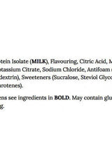 List of ingredients in Reflex Nutrition Clear Whey Isolate Mango, highlighting key components and allergens.