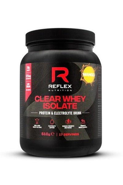 Reflex Nutrition Clear Whey Isolate mango flavor, 510g protein and electrolyte drink, 17 servings.
