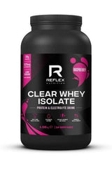 Reflex Nutrition Clear Whey Isolate raspberry flavor, high protein drink with electrolytes, 20g protein per serving.
