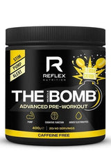 Reflex Nutrition The Muscle Bomb pre-workout supplement, caffeine-free, lemon sherbet flavor, 400g tub.