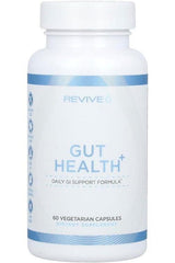 Revive Gut Health+ dietary supplement bottle with 60 vegetarian capsules for digestive support
