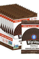 Rip Van Wafels Chocolate Brown flavor pack, 12 pieces, with low sugar content and natural ingredients.