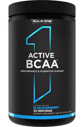 Rule One Active BCAA supplement in Blue Raspberry flavor for muscle recovery and hydration support