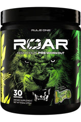 Rule One ROAR Pre-Workout supplement in Lemon Lime flavor for energy and hydration, 30 servings.