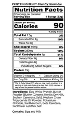 Nutrition label for Rule One Easy Protein Omelet, highlighting calories, protein, and ingredients.