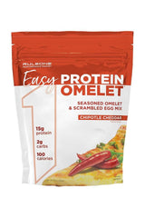 Rule One Easy Protein Omelet Chipotle Cheddar flavor, featuring 15g protein, low in carbs, and convenient packaging.