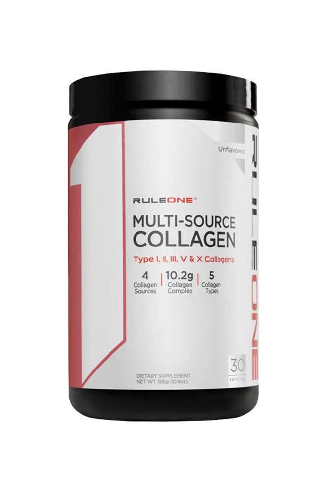 Rule One Multi-Source Collagen supplement container, 10.2g collagen complex, 4 sources, unflavored.