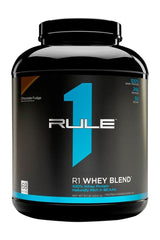 Rule One R1 Whey Blend protein powder, 24g protein per scoop, rich in BCAAs, chocolate fudge flavor.