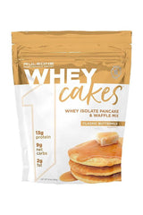 Rule One Whey Cakes pancake and waffle mix package featuring 13g protein, classic buttermilk flavor, gluten-free.