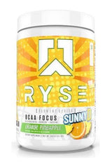 RYSE BCAA Focus supplement in Sunny D flavor, featuring orange and pineapple for improved training and recovery.