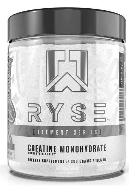 RYSE Creatine Monohydrate jar, 300 grams dietary supplement for muscle growth and strength.
