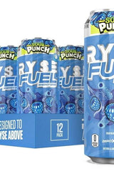 RYSE Fuel Energy Drink Sour Punch flavor, 12 pack, sugar-free beverage for increased energy and mental focus.