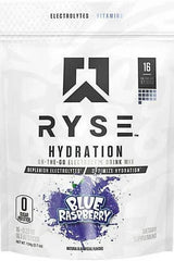 RYSE Hydration Blue Raspberry drink mix, on-the-go electrolyte powder for optimal hydration.