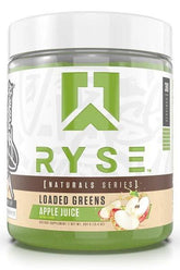 RYSE Loaded Greens Natural Series in a container with apple juice flavor for daily health and wellness.