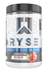 RYSE Loaded Pre-Workout in Pink Splash flavor, designed for energy and focus during workouts.