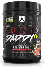 RYSE Pump Daddy V2 Non-Stim Pre-Workout jar for increased performance and muscle pump, featuring a delicious candy watermelon flavor.