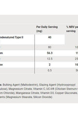Ingredient breakdown for Science in Sport Collagen+ capsules, detailing daily serving percentages and key components.