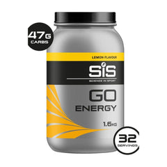 Science in Sport GO Energy Powder 1.6kg, lemon flavor, provides 47g carbs per serving, ideal for pre-workout energy.