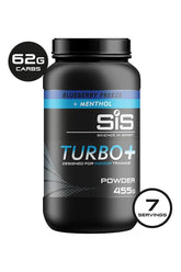 Science in Sport Turbo+ Powder in Blueberry Freeze flavor, 455g, designed for indoor training with 62g carbs and menthol.