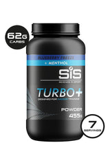 Science in Sport Turbo+ Powder in Blueberry Freeze flavor, 455g, designed for indoor training with 62g carbs and menthol.