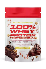 SciTec 100% Whey Protein Professional, lactose-free, chocolate cake flavor, high-quality protein powder with amino acids.